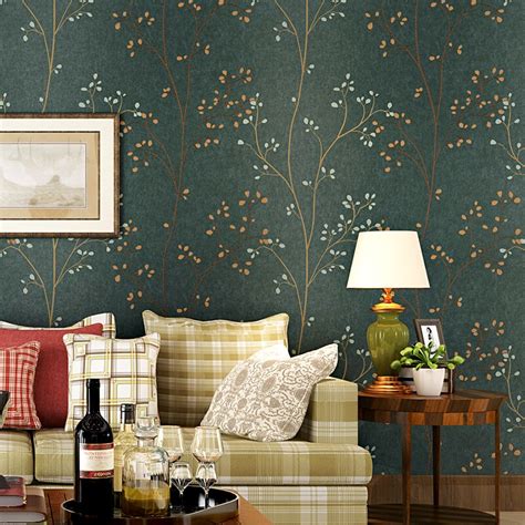 American Country Retro 3d Non Woven Wallpaper Idyllic Twig Leaves