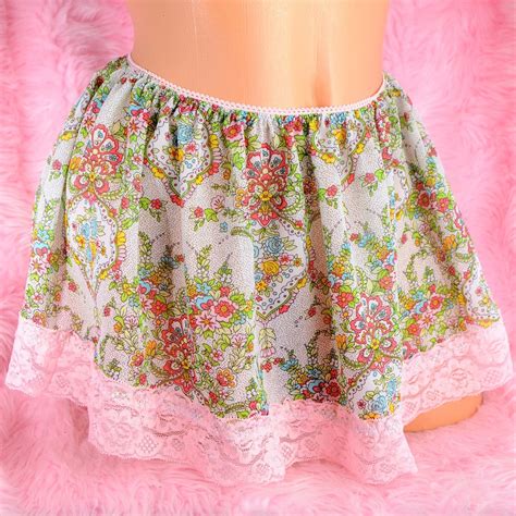 Sissy Maid Skirt Chiffon Floral Spring Pink Lace Bottom Frilly Mini