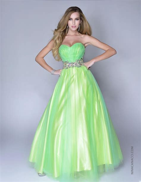 Nina Canacci 1030 Size 18 Long Tulle Ballgown Prom Dress Neon Green