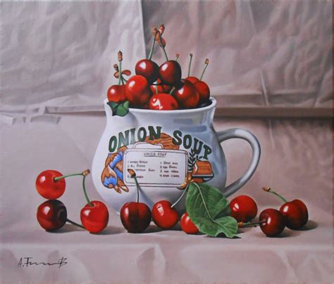 Still Life With Cherries In A Bowl Original Oil Painting