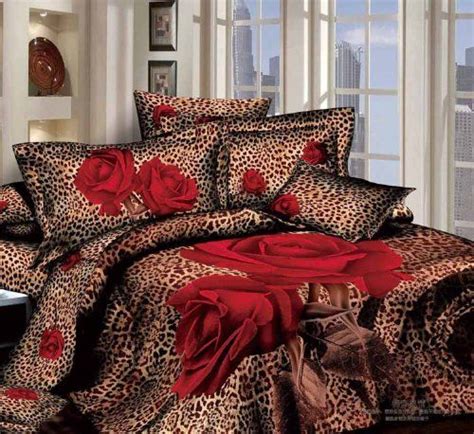 Queens 3d Red Rose Leopard Prints 6pcs Queen King Size 100 Cotton 800