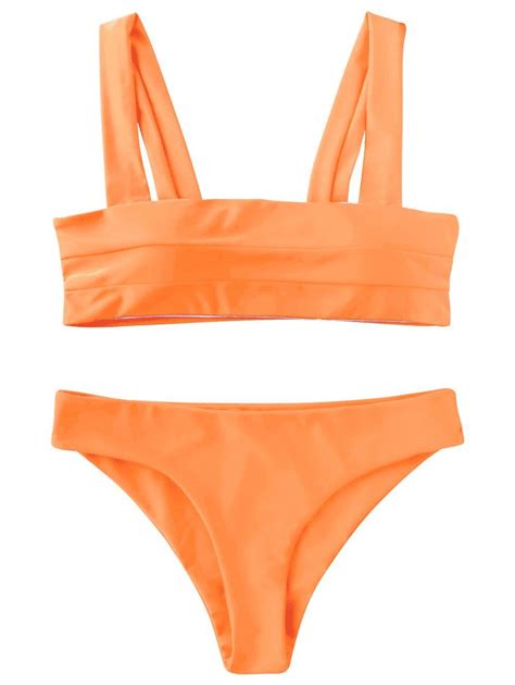 Womens Wide Straps Padded Bandeau Bikini Set Bandeau Bikini Set