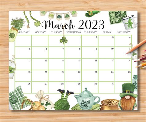 Editable March 2023 Calendar Happy Stpatricks Day 2023 Etsy