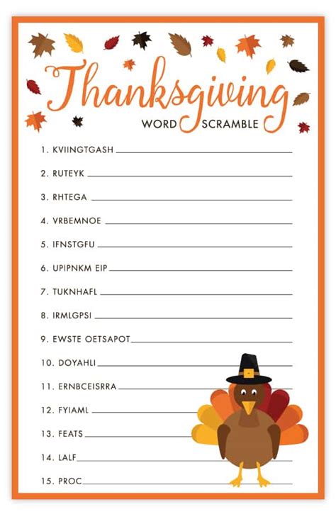 Free Printable Thanksgiving Word Scramble