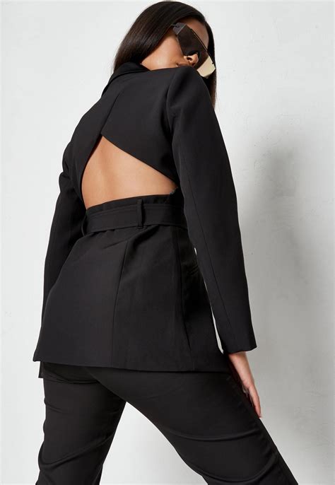 Missguided Black Co Ord Tailored Open Back Belted Blazer In 2021