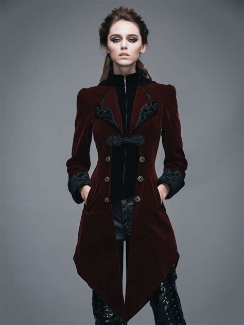 Steampunk Womans Victorian Coat Gothic Clothes Red Abiti Steampunk