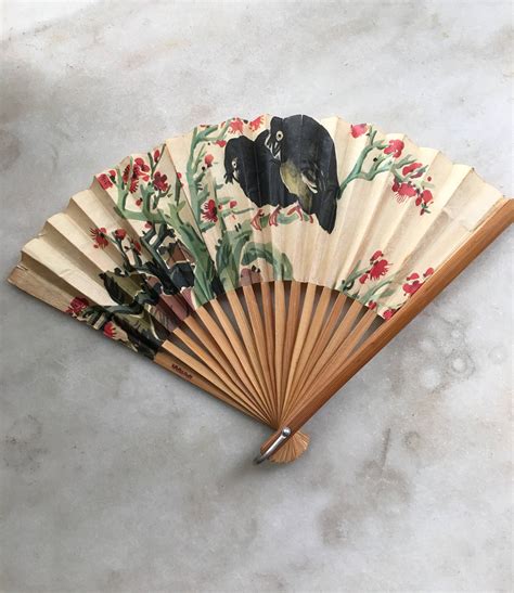 Vintage Paper Fan Made In Taiwan Etsy Paper Fans Vintage Paper Etsy