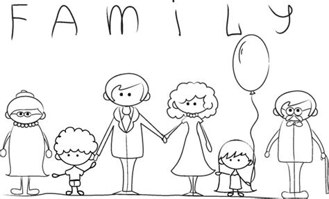 Una escena de una familia feliz en el hogar. Imágenes del Día de la Familia para pintar, colorear e ...