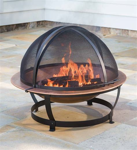Large Copper Fire Pit With Retractable Dome Plow And Hearth