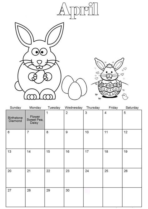 April Calendar Easter Theme Coloring Page Easter Calendar Coloring