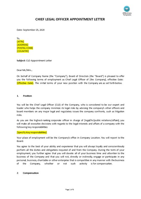 You have your resume in place, but wonder if you need a finance cover letter? Chief Legal Officer (CLO) Appointment Letter | Templates ...
