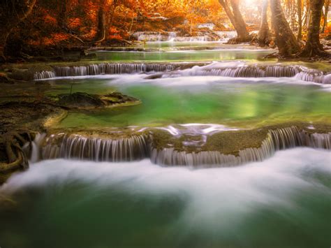 Thailand Cascade Waterfall In Kanchanaburi Deep In Forest Free Download Hd Wallpaper For Android ...