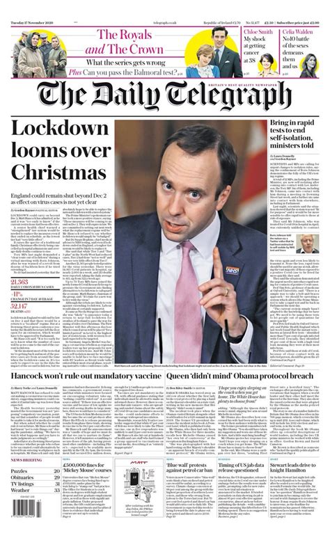 Daily Telegraph Front Page 22nd Of October 2020 Tomorrows Papers Today