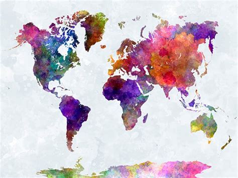 World Map In Watercolor Painting Abstract Splatters Sku 0400 Etsy
