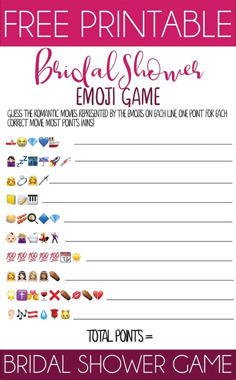 Free Printable Bridal Shower Name The Emoji Game Playparty