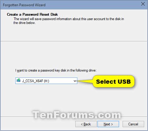 Create Password Reset Disk On Usb Flash Drive In Windows 10 Tutorials