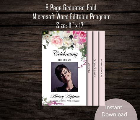 Funeral Program Template 8 Pages Graduated Fold Funeral Program
