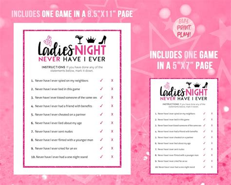Ladies Night Games Never Have I Ever Printable Game Etsy