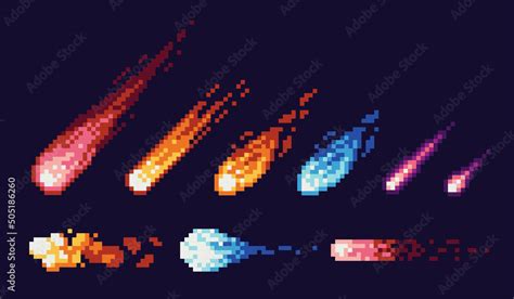 Cosmic Sparkling Comet Pixel Art Set Falling Shiny Asteroids