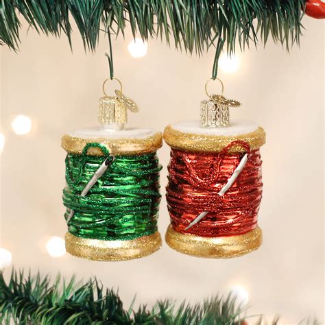 Spool Of Thread Ornaments Red Green Spools Glass Christmas Ornament