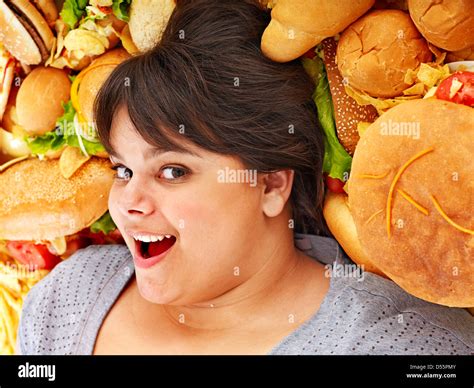 Overweight Woman With Fast Food Stock Photo Alamy