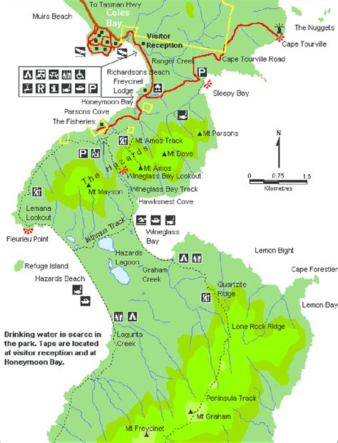 Map Of Freycinet National Park With Walking Tracks Key Sites And Some