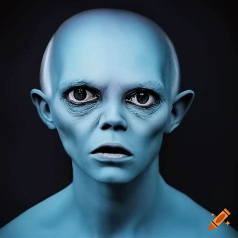 Realistic Photo Of A Blue Skinned Humanoid Alien Man With Pointed Ears