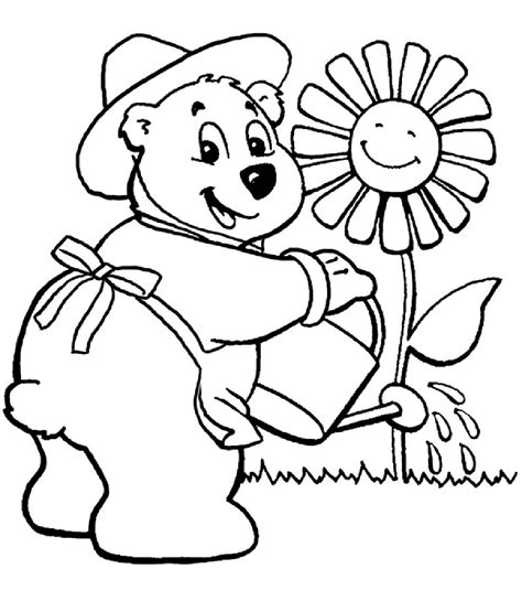 Garden coloring pages are great for kids who want new ideas for plants in their garden, and for kids who just love plants! Bears Watering Flower Garden | Sunflower coloring pages ...