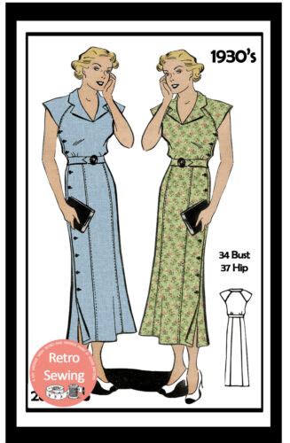 1930s Summer Tea Frock Sewing Pattern Reproduction Ebay