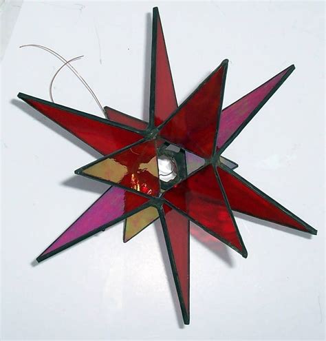 Stained Glass Med Tree Topper Iridescent Red Glass Moravian Etsy