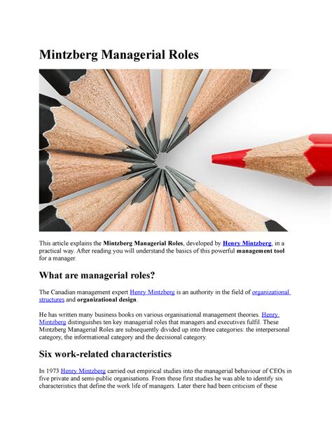 Mintzberg Managerial Roles After Reading You Will Understand The Basics Of This Powerful Studocu