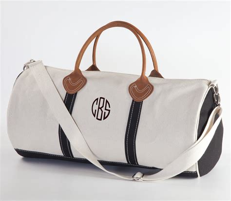 Monogrammed Round Duffle Bag Personalized Canvas And Leather Travel