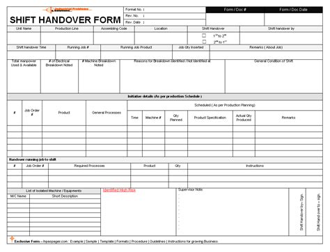 Shift Handover Form Format