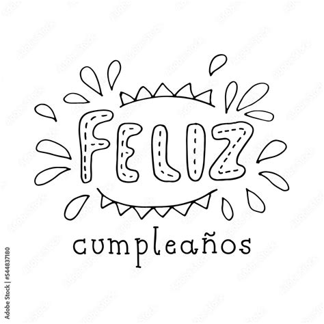 Feliz Cumpleanos Happy Birthday In Spanish Language Vector Doodle