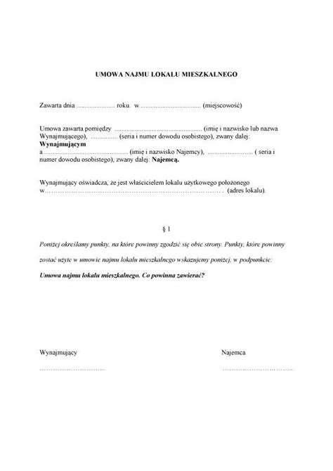 Umowa Najmu Lokalu Jak Powinna Wygl Da Wz R Pdf Za Darmo Do Pobrania