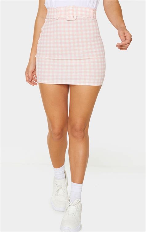 Pink Gingham Belted Mini Skirt Skirts Prettylittlething Aus