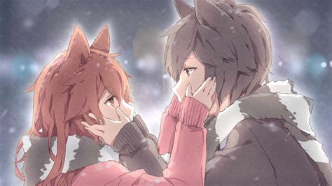 Download 3840x2160 Anime Couple Animal Ears Romantic Profile View