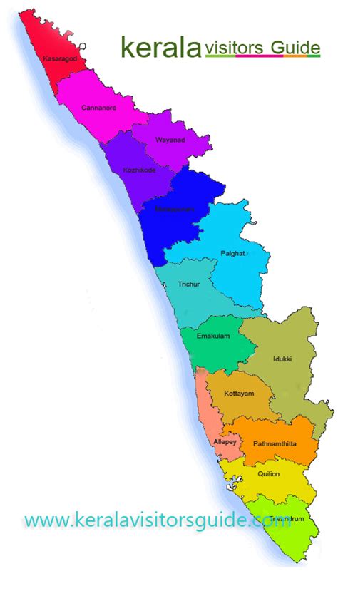 Kerala is divided into 14 districts, 21 revenue divisions, 14 district panchayats, 63 taluks, 152 cd blocks, 1466 revenue. Visitor Guid : Kerala Tourism : Restaurants : Places to Visit: Kerala State Visitors Map