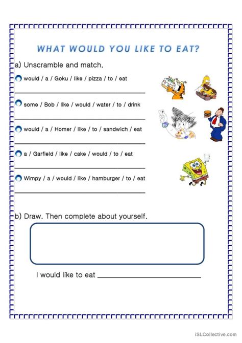 I Would Like To Eat English Esl Worksheets Pdf And Doc