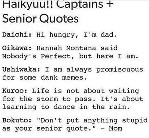 Quote generator output quote<br><br><i><u>all of these quotes are from either twitter or tumblr.</u></i> quote yamaguchi: Daichi's 😂 | Haikyuu, Haikyuu anime, Shiratorizawa