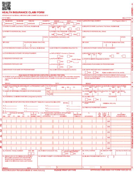 Printable Medical Claim Form Cms Printable Forms Free Online