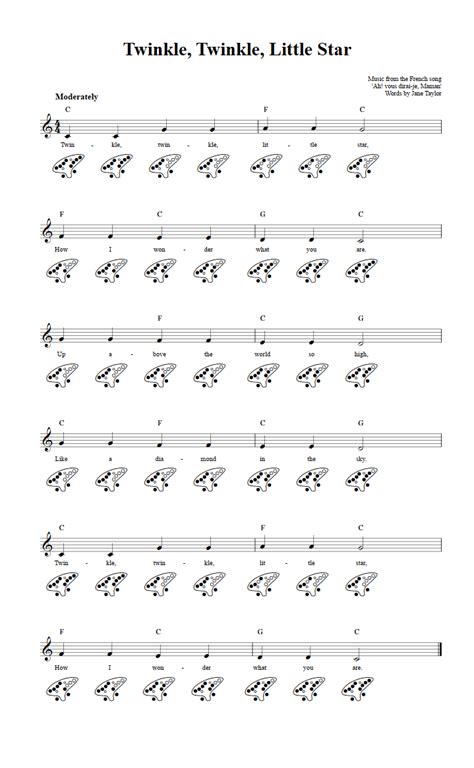 Twinkle Twinkle Little Star 12 Hole Ocarina Sheet Music And Tab