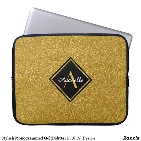 Stylish Monogrammed Gold Glitter Laptop Sleeve Zazzle Gold Glitter
