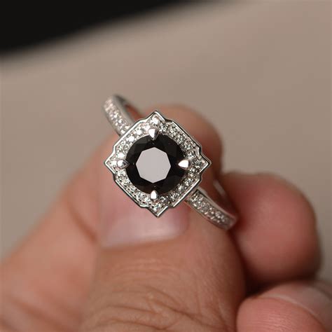 Black Halo Ring Black Spinel Ring Promise Ring For Girl Round Etsy