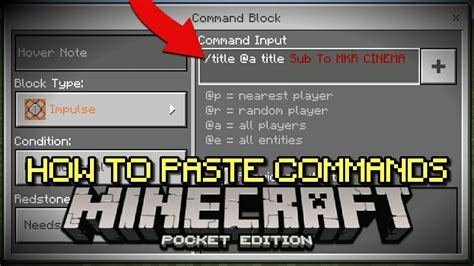How to paste commands in command blocks | MCPE ( Minecraft PE ) - YouTube