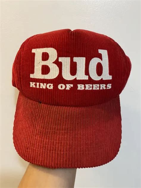 VINTAGE BUD KING Of Beers Trucker Hat Snap Back Budweiser Red White