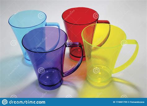 Set Of Plastic Colorful Cups For Tea Stock Image Image Of Juice