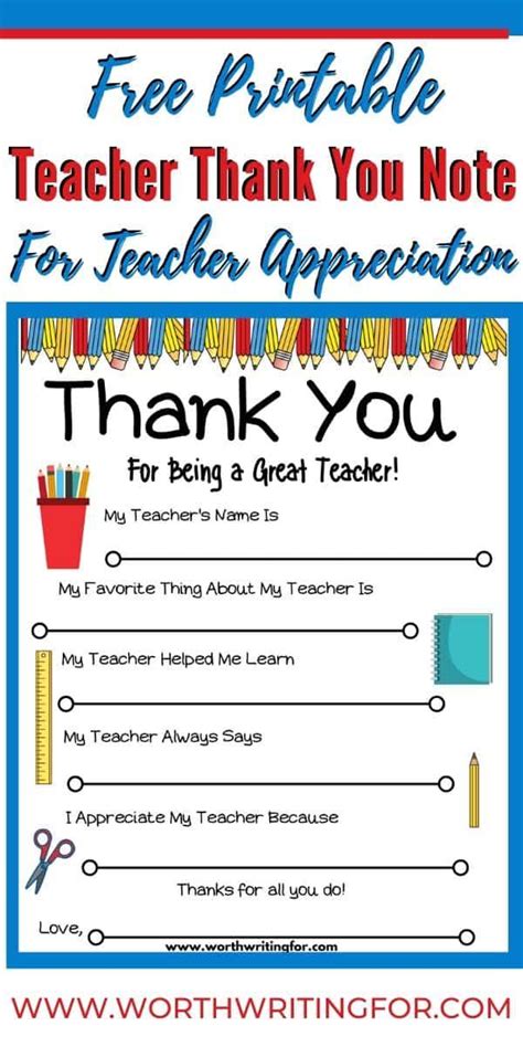 I Love This Free Printable Teacher Thank You Note It Makes A Cute