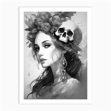 Woman Skulls Roses Bones Dark Gothic Skull And Rose Composition 9 Art Print By Sytacdesign Fy