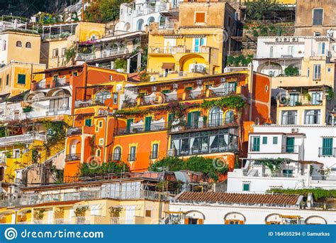 Colorful Houses Of Positano Along Amalfi Coast Terraced Houses